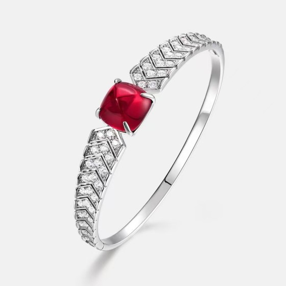 925 Silver Lab Created Ruby Bangle（B1519HR)