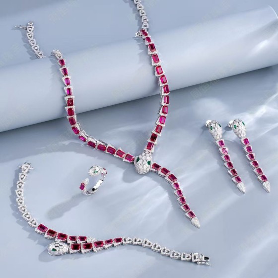 925 Silver Lab Ruby Jewelry Set（ZHF-T015903R)