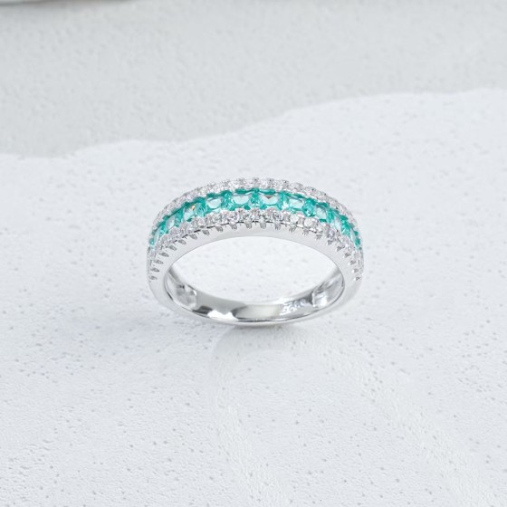 Lab-Grown Paraiba-Colored Green Garnet 925 Silver Ring(ZHF-R1074SK)