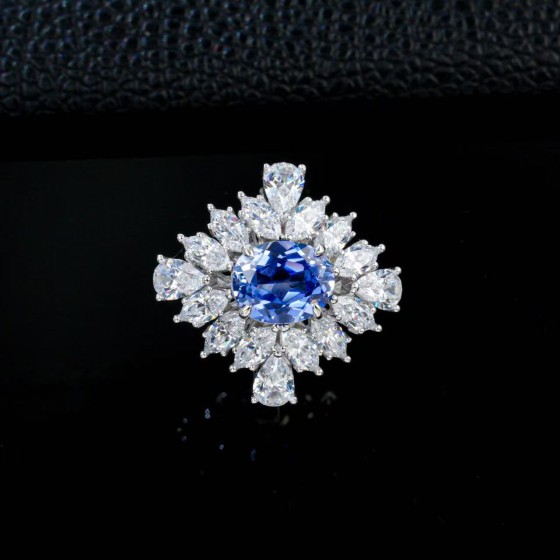 Lab-Grown Sapphire 925 Silver Ring(R1216YB)