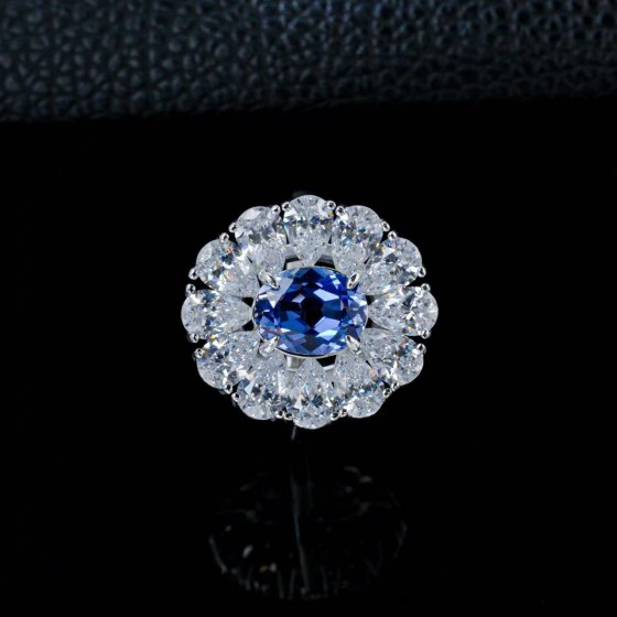 Lab-Grown Sapphire 925 Silver Ring Cornflower(R138B-1)
