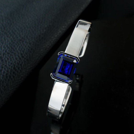 S925 Silver Lab Created Sapphire Bangle（ZHF-B04022B)