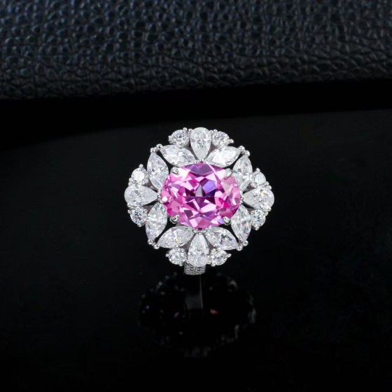 Lab-Grown Padparadscha Sapphire 925 Silver Ring（R147YHR)