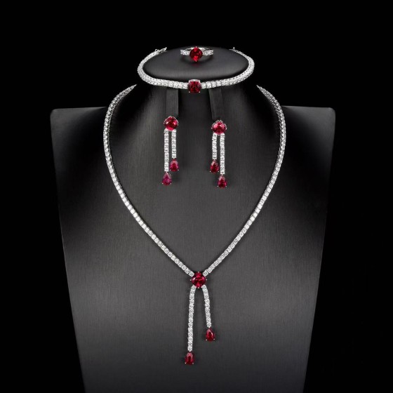 925 Silver Lab Ruby Jewelry Set(ZHF-017256R)