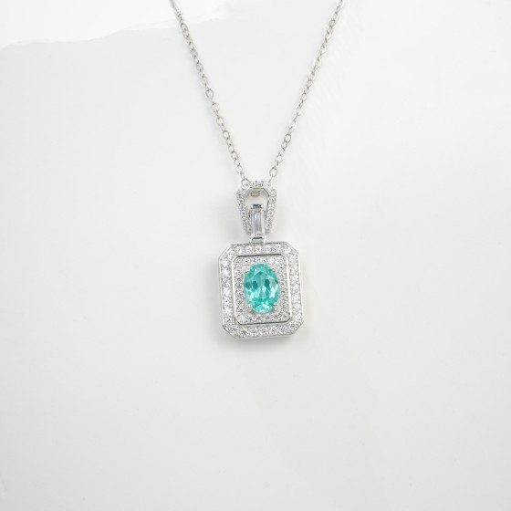 925 Sterling Silver Paraiba-Colored Green Garnet Necklace(P5003SK)