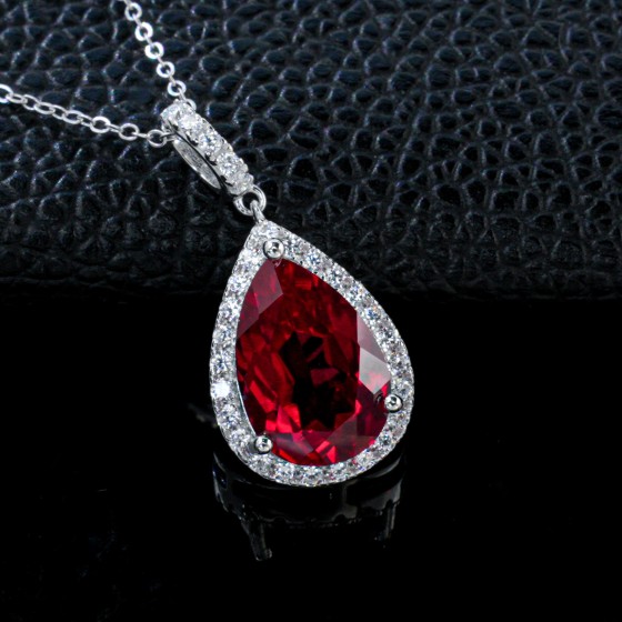 925 Sterling Silver Lab-Grown Ruby Necklace(P1281R)