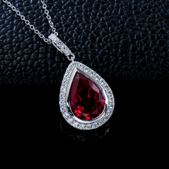 925 Sterling Silver Lab-Grown Ruby Necklace(P1280R)