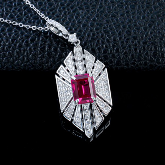 925 Sterling Silver Lab-Grown Ruby Necklace(P0684R)