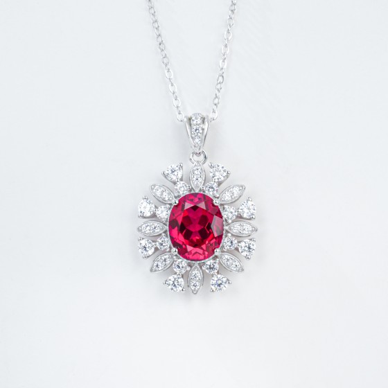 925 Sterling Silver Lab-Grown Ruby Necklace(P1065R)