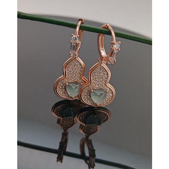 925 Sterling Silver Jadeite & Rose Gold Earrings(E0009)