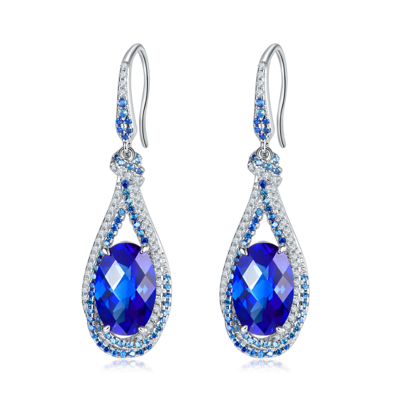 925 Sterling Silver Lab-Grown Sapphire Earrings(ZHF-E1457B)