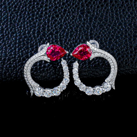 925 Sterling Silver Lab-Grown Ruby Earrings(E581YR)