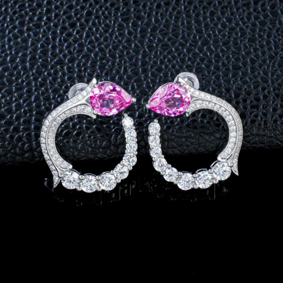 925 Sterling Silver Lab-Grown Padparadscha Sapphire Earrings (E581YHR)