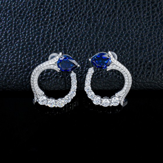925 Sterling Silver Lab-Grown Sapphire Earrings (E581YB)
