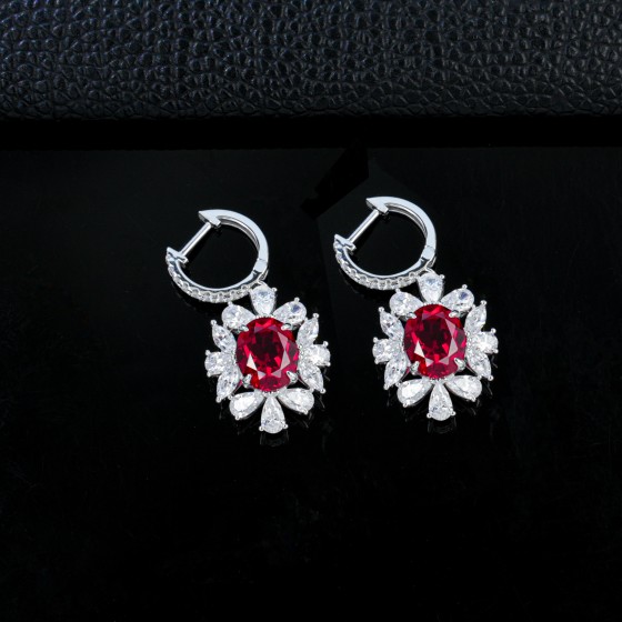 925 Sterling Silver Lab-Grown Ruby Earrings (E280R)