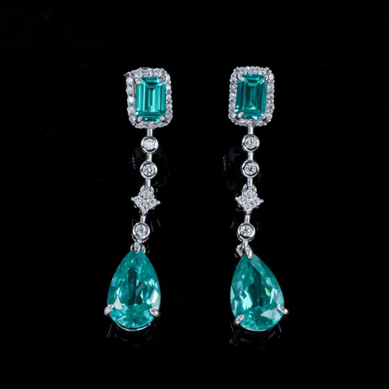 925 Sterling Silver Lab-Grown Paraiba Color Green Garnet Earrings (E0625SK)
