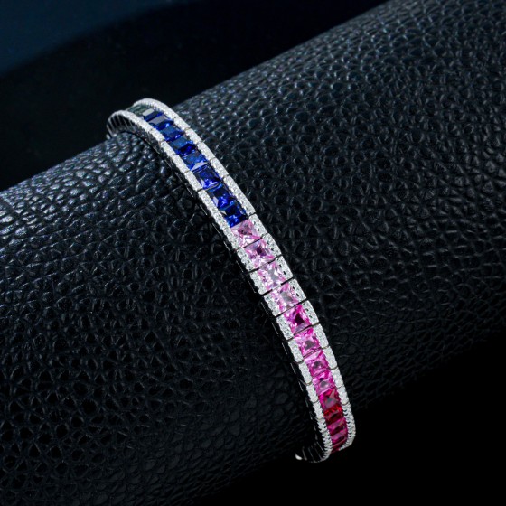 Sterling 925 Silver Lab-Grown Colored Gemstone Bracelet (L1069)