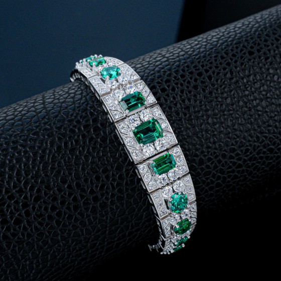 Sterling 925 Silver Lab-Grown Emerald Bracelet (L1172L)