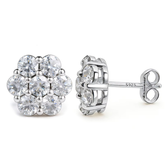 Sterling 925 Silver Moissanite Earrings L-ME0084-4L-ML-M