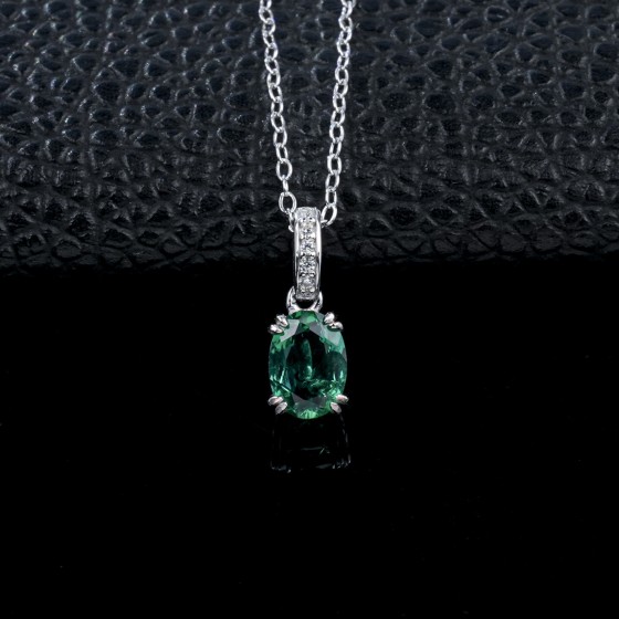 925 Sterling Silver Lab-Grown Emerald Necklace(P1763L)