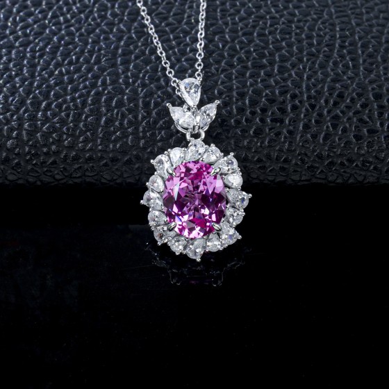 925 Sterling Silver Lab-Grown Padparadscha Sapphire Necklace(P1337-1HR)