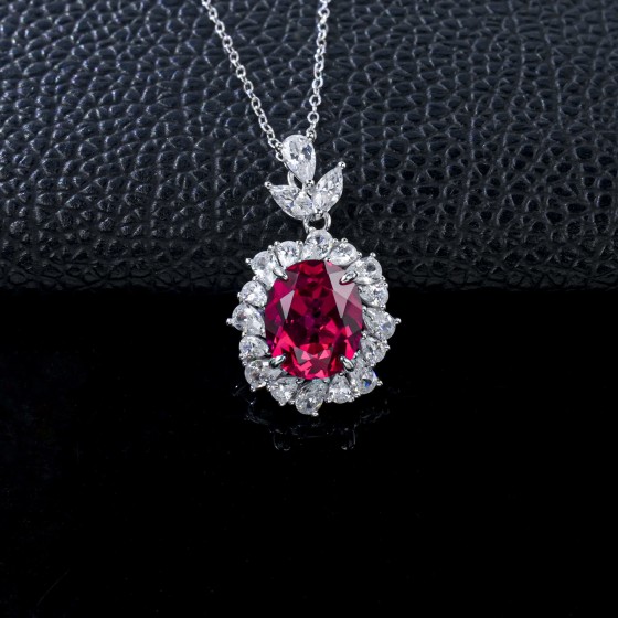 925 Sterling Silver Lab-Grown Ruby Necklace(P1337-1R)