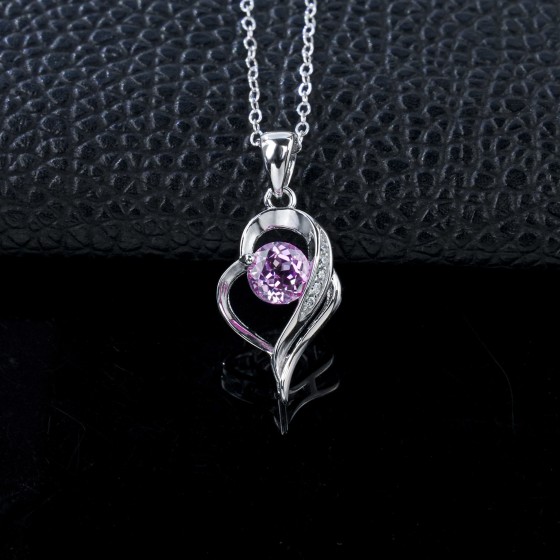 925 Sterling Silver Lab-Grown Padparadscha Sapphire Necklace(ZHF0011HR)