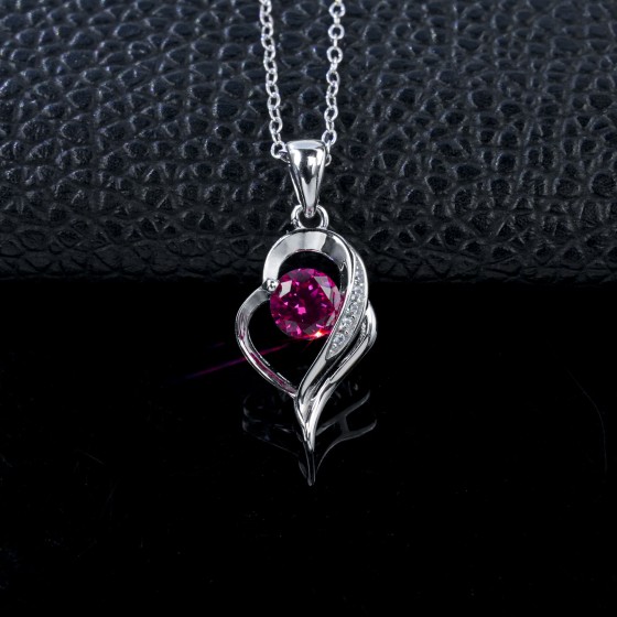 925 Sterling Silver Lab-Grown Ruby Necklace(ZHF0011R)