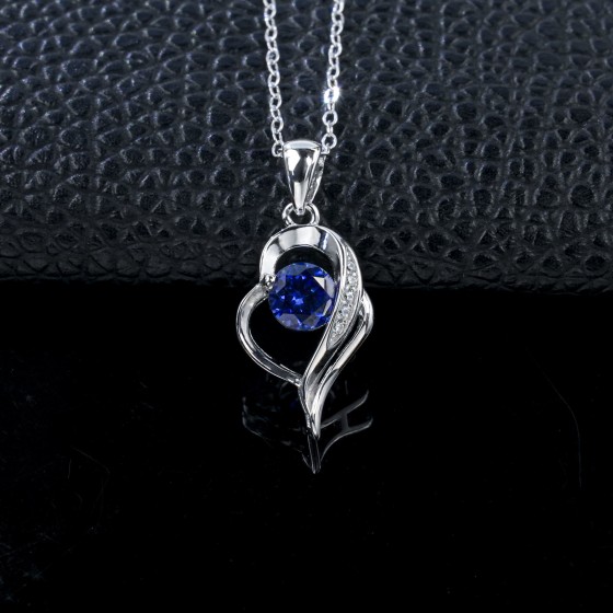 925 Sterling Silver Lab-Grown Sapphire Necklace(ZHF0011B)