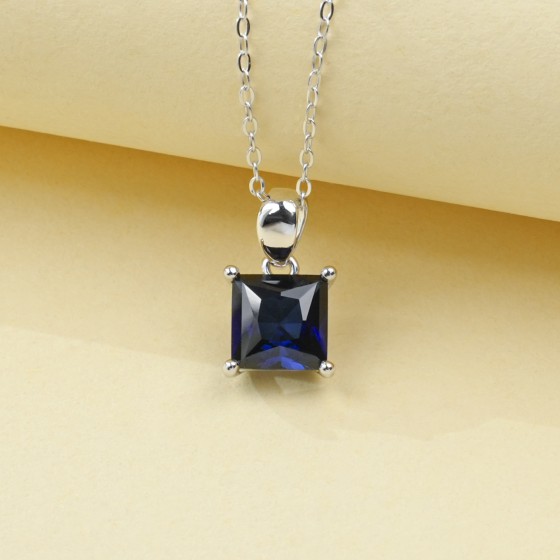 925 Sterling Silver Lab-Grown Sapphire Necklace(ZHFP0101DB)