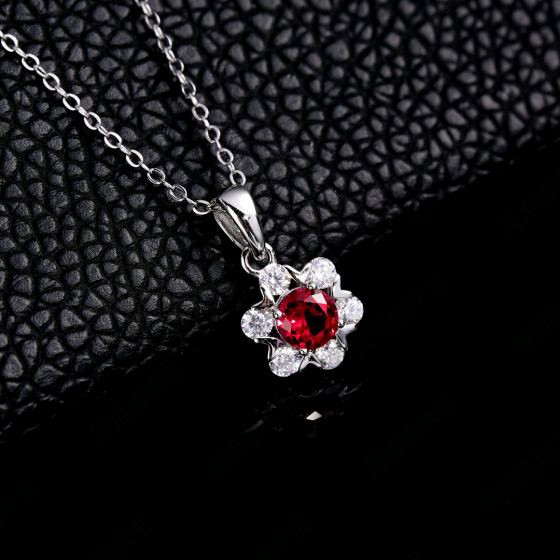 925 Sterling Silver Lab-Grown Ruby Necklace, Large Size (P00122R-1)