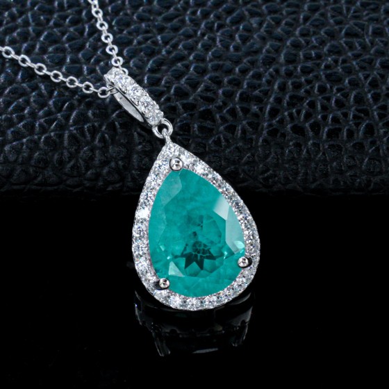 925 Sterling Silver Paraiba Color Gemstone Necklace (P1281SK)