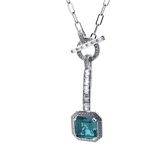 925 Sterling Silver Paraiba Color Gemstone Necklace(ZHF-P0340SK-1)