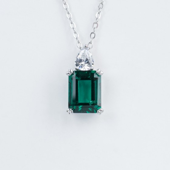 925 Sterling Silver Lab-Grown Emerald Necklace(ZHFP0320)