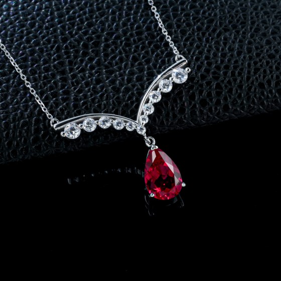 925 Sterling Silver Lab-Grown Ruby Necklace(P1212R)