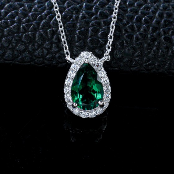 925 Sterling Silver Lab-Grown Emerald Necklace(ZHF-P1587L)