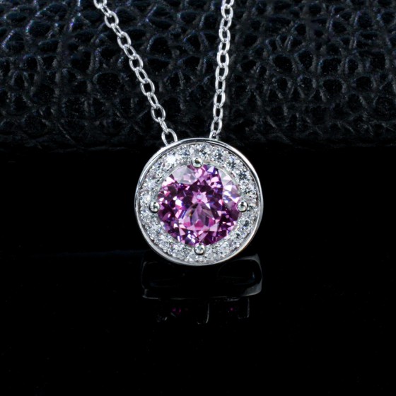 925 Sterling Silver Lab-Grown Padparadscha Sapphire Necklace(ZHF-P1649HF)