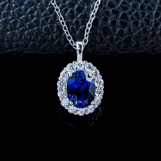 925 Sterling Silver Lab-Grown Sapphire Necklace(AP0317B)