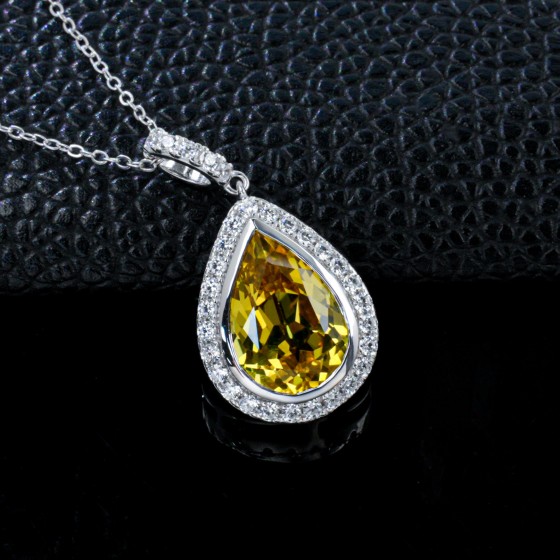 925 Sterling Silver Lab-Grown Yellow Sapphire Necklace(P1280Y)