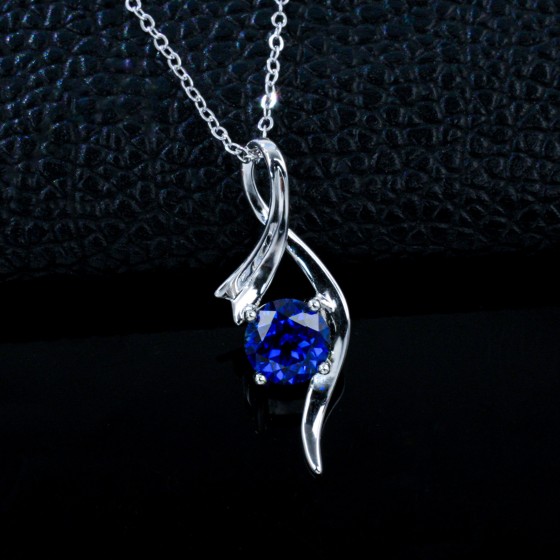 925 Sterling Silver Lab-Grown Sapphire Necklace(P1717B)