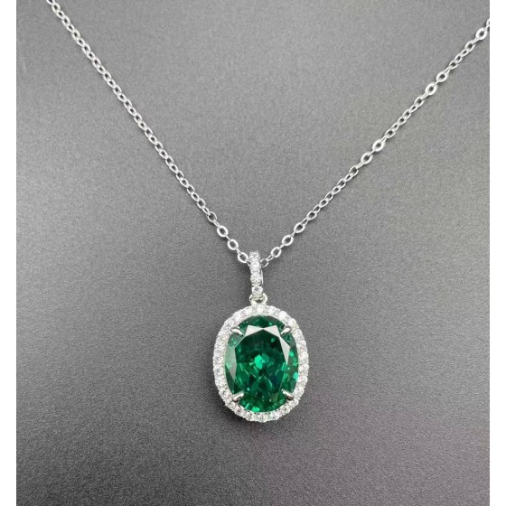 925 Sterling Silver Dark Green Cubic Zirconia Necklace (P0018-3)