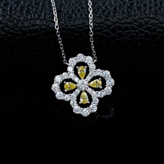 925 Sterling Silver Yellow Cubic Zirconia Necklace (P0714Y)
