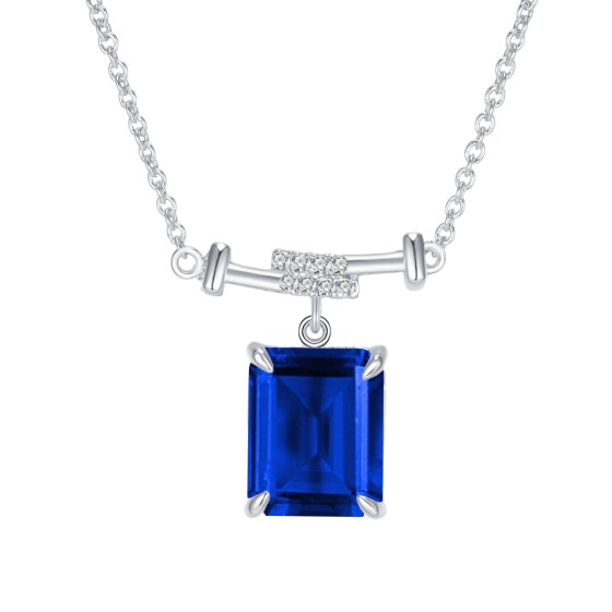 925 Sterling Silver Lab-Grown Sapphire Necklace(P0756DB)