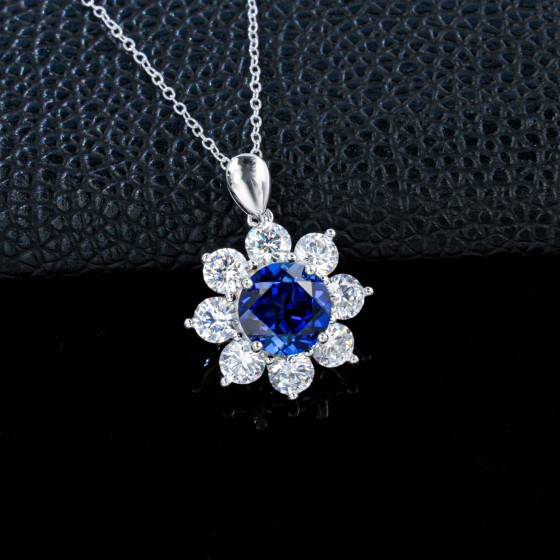 925 Sterling Silver Lab-Grown Sapphire Necklace(P168YB)