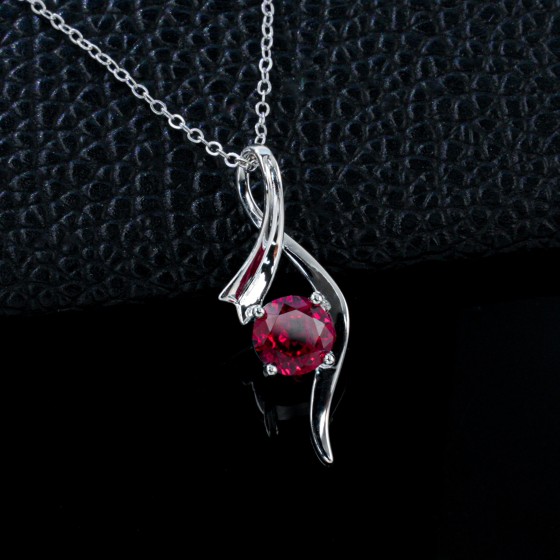 925 Sterling Silver Lab-Grown Ruby Necklace(P1717R)