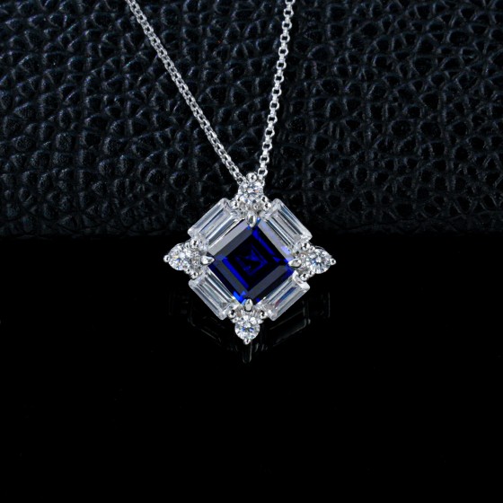 925 Sterling Silver Lab-Grown Sapphire Necklace(ZHFP0591DB)