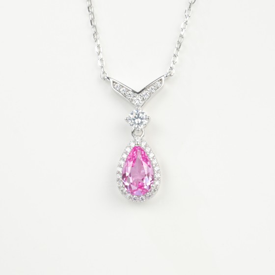 925 Sterling Silver Lab-Grown Padparadscha Sapphire Necklace(N2019858HR)