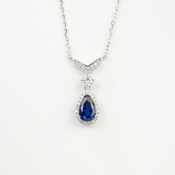 925 Sterling Silver Lab-Grown Sapphire Necklace(N2019858DB)