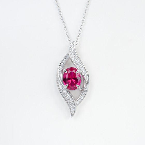 925 Sterling Silver Lab-Grown Ruby Necklace(P0627R)