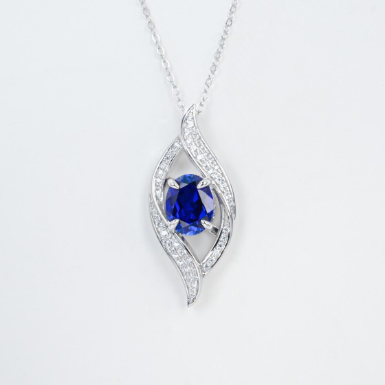 925 Sterling Silver Lab-Grown Sapphire Necklace(P0627DB)